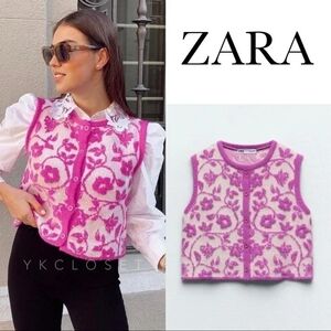 ZARA Floral Jacquard Knit Vest Purple, Medium (B2)
